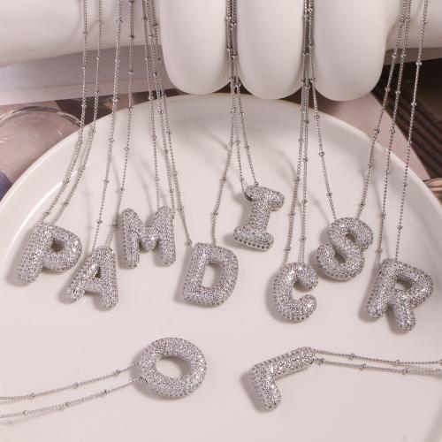 Cubic Zircon Micro Pave Brass Necklace, plated, letters are from A to Z & different styles for choice & micro pave cubic zirconia & for woman, silver color, Sold By PC