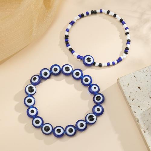 Evil Eye Jewelry Bracelet, Glass, with Resin, handmade, 2 pieces & Unisex & different styles for choice, more colors for choice, Sold By Set