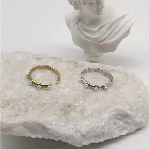 Rozsdamentes acél Finger Ring, 304 rozsdamentes acél, -val Műanyag Pearl, galvanizált, a nő, több színt a választás, Méret:7, Által értékesített PC