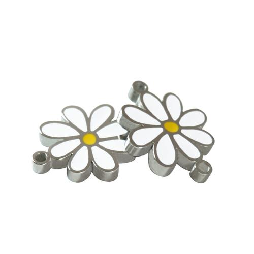 Stainless Steel Connector, 304 Stainless Steel, Flower, silver color plated, DIY & enamel & 1/1 loop, mixed colors, nickel, lead & cadmium free, Sold By PC