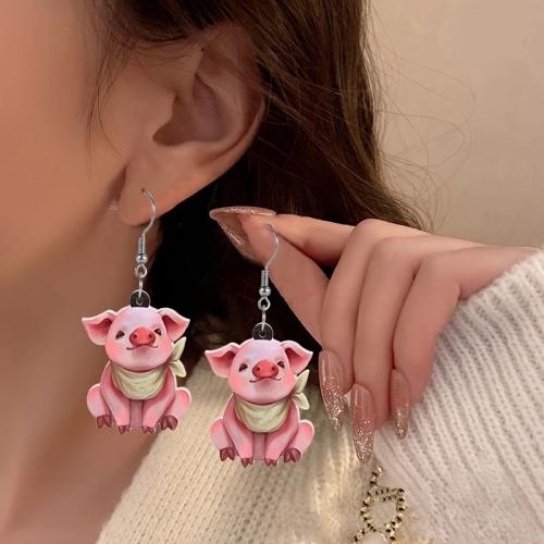 Acrylic Jewelry Earring, Pig, for woman, mixed colors, Sold By Pair