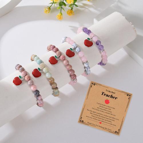 Gemstone Bracelets, Natural Stone, with Elastic Thread & Rose Quartz & 304 Stainless Steel, Vacuum Ion Plating, different materials for choice & Unisex & enamel, more colors for choice, Sold By PC