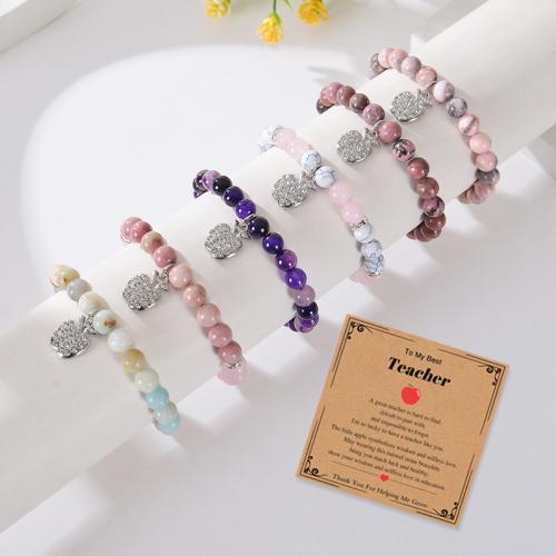 Gemstone Bracelet, with Elastic Thread & 304 Stainless Steel, Vacuum Ion Plating, different materials for choice & Unisex & different styles for choice & with rhinestone, more colors for choice, Sold By PC