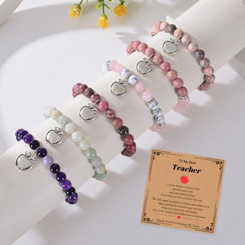 Gemstone Bracelets, Natural Stone, with Elastic Thread & 304 Stainless Steel, Vacuum Ion Plating, different materials for choice & Unisex & different styles for choice, more colors for choice, Sold By PC