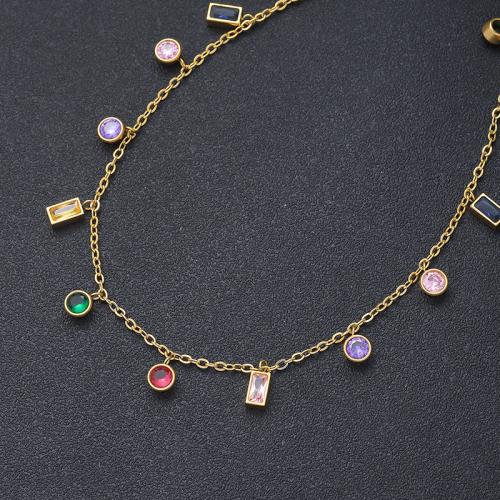 Titanium Steel Necklace, with Cubic Zirconia, plated, for woman, more colors for choice, Sold By PC