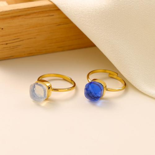 Titanium Steel Finger Ring, with Glass, plated, for woman, more colors for choice, nickel, lead & cadmium free, Sold By PC