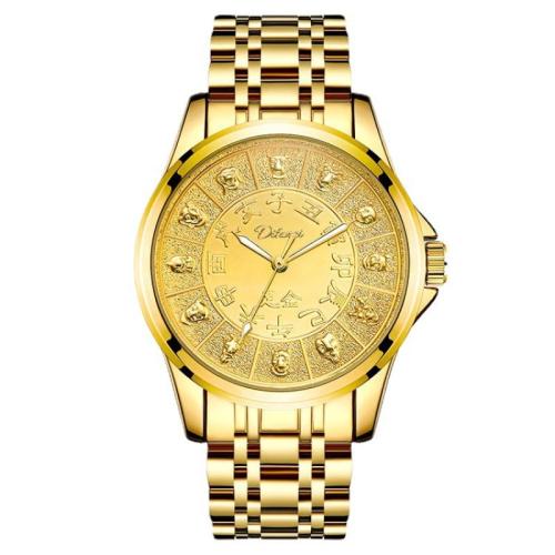 acero inoxidable 316L Pulsera de reloj, con Vidrio, Esférico, Resistente al agua de la vida & para hombre, dorado, 220x42mm, Vendido por UD