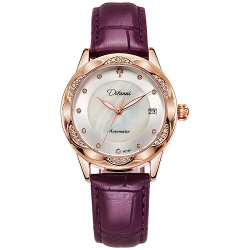 Zinc Alloy Watch Bracelet with Cowhide & Glass Round Life water resistant & with single calendar & for woman & luminated & with rhinestone Sold By PC