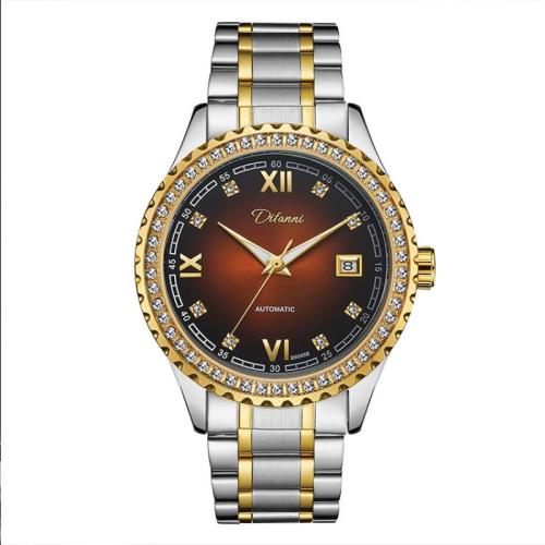 alliage de zinc bracelet de montre, avec verre & laiton & Acier inoxydable 304, Rond, Résistant à l’eau de vie & mouvement chinoise & pour homme & avec strass, plus de couleurs à choisir, 250x40mm, Vendu par PC