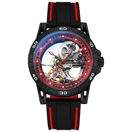 alliage de zinc bracelet de montre, avec verre & silicone, Rond, Résistant à l’eau de vie & montre mécanique & pour homme & lumineux & creux, plus de couleurs à choisir, 250x46mm, Vendu par PC