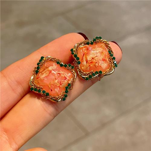 Tibetan Style Stud Earring, fashion jewelry & for woman & with rhinestone, 20x20mm, Sold By Pair