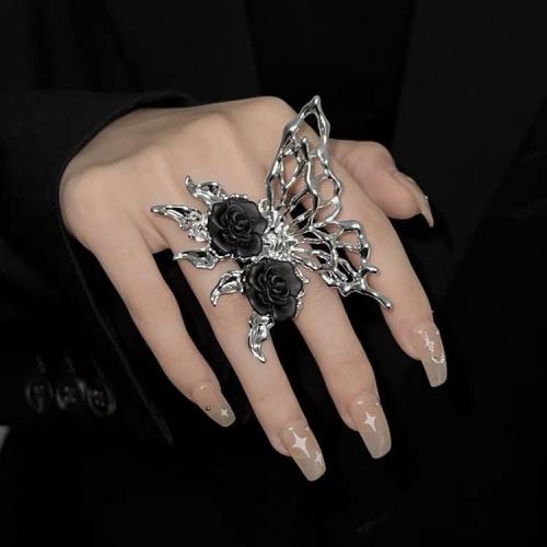 Tibetan Style Finger Ring, Butterfly, fashion jewelry & for woman, silver color, 60x50mm, Sold By PC