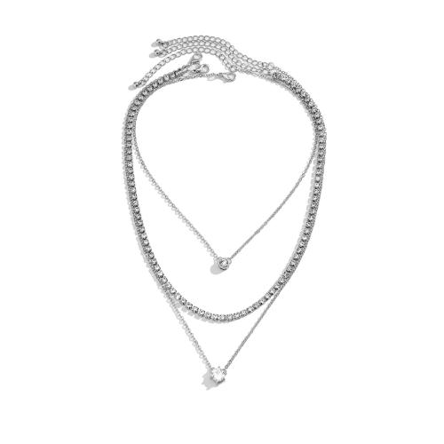 Iron Necklaces fashion jewelry & multilayer & micro pave cubic zirconia & for woman Sold By PC