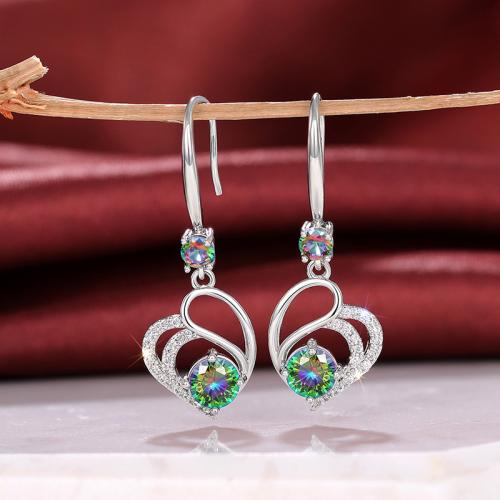 Boucles d'oreilles en laiton zircon cubique pavent, coeur, bijoux de mode & pavé de micro zircon & pour femme, 37mm, Vendu par paire