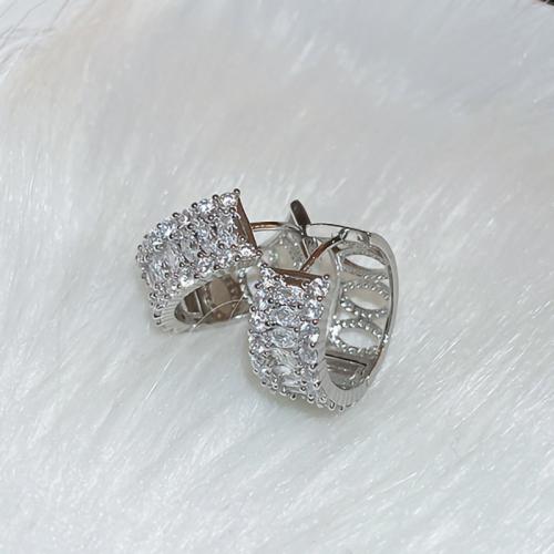 Boucles d'oreilles en laiton zircon cubique pavent, bijoux de mode & pavé de micro zircon & pour femme, 14x6mm, Vendu par paire