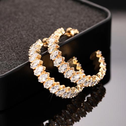 Cubic Zirconia Micro Pave Brass Earring, fashion jewelry & micro pave cubic zirconia & for woman, 31x6mm, Sold By Pair