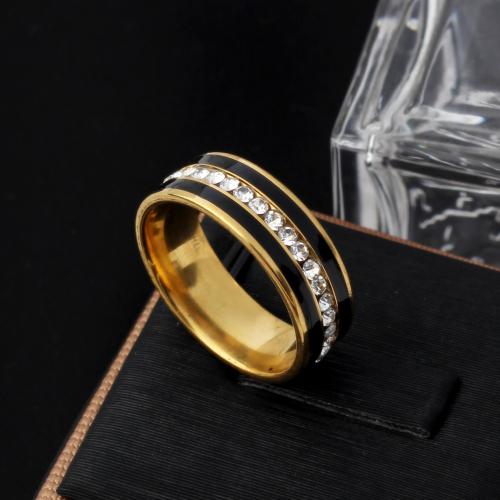 Couple Finger Rings, 304 Stainless Steel, Unisex & different size for choice & with rhinestone, more colors for choice, width 8mm, Sold By PC