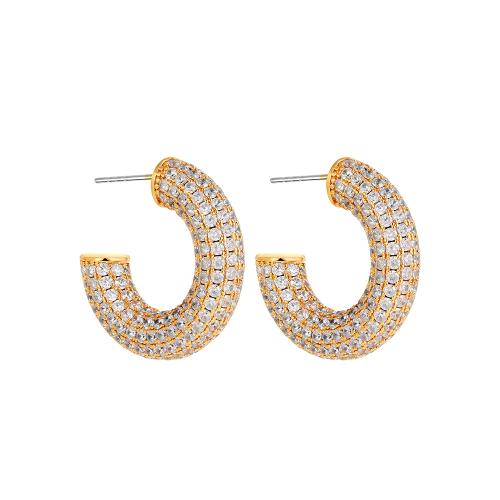 Cubic Zirconia Micro Pave Brass Earring, fashion jewelry & micro pave cubic zirconia & for woman, golden, 23x27mm, Sold By Pair