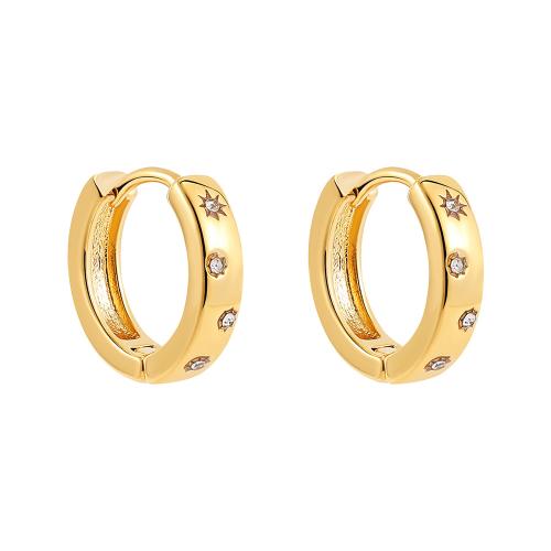 Acier inoxydable Levier Retour Earring, Acier inoxydable 304, avec zircon cubique, Plaqué or 18K, bijoux de mode & pour femme, doré, 13x14mm, Vendu par paire