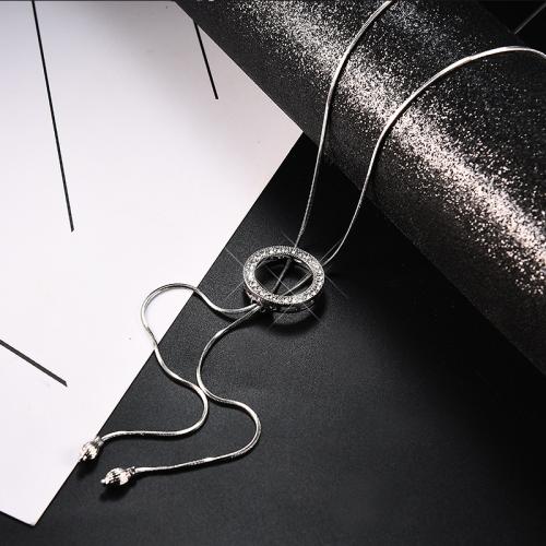 Tibetan Style Sweater Chain Necklace, fashion jewelry & micro pave cubic zirconia & for woman, 22mm, Length:Approx 84 cm, Sold By PC