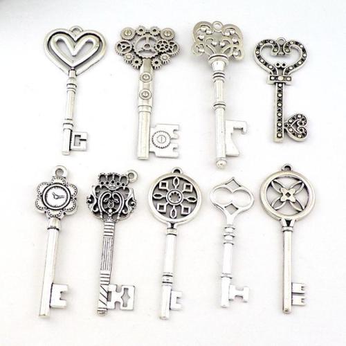 Zinc Alloy Key Pendants antique silver color plated DIY nickel lead & cadmium free Approx Sold By Bag