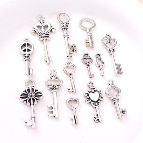 Zinklegering Key Hangers, Zinc Alloy, Sleutel, antiek zilver plated, DIY & verschillende grootte voor keus, meer kleuren voor de keuze, nikkel, lood en cadmium vrij, Ca 100pC's/Bag, Verkocht door Bag