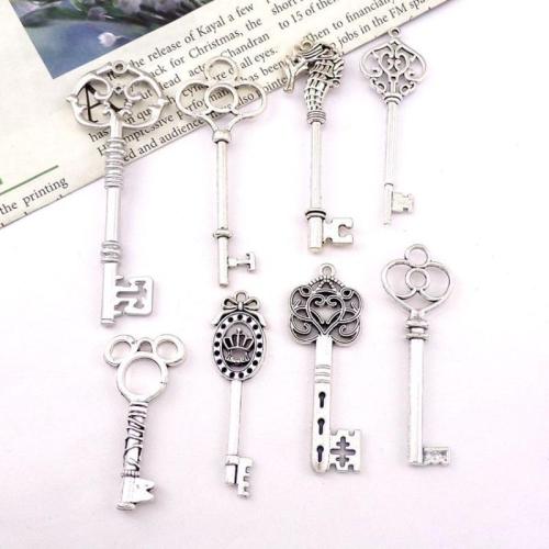 Tibetan Style Key Pendants, antique silver color plated, DIY & different size for choice, more colors for choice, nickel, lead & cadmium free, Approx 100PCs/Bag, Sold By Bag