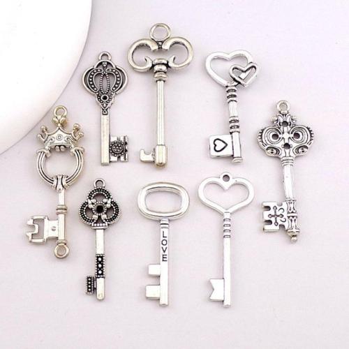 Tibetan Style Key Pendants, antique silver color plated, DIY & different size for choice, more colors for choice, nickel, lead & cadmium free, Approx 100PCs/Bag, Sold By Bag