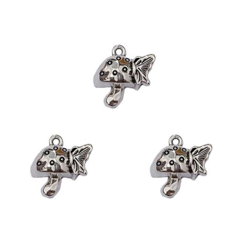 Pendentifs en alliage de zinc, champignon, Plaqué de couleur d'argent, DIY, protéger l'environnement, sans nickel, plomb et cadmium, 15x16mm, Environ 100PC/sac, Vendu par sac