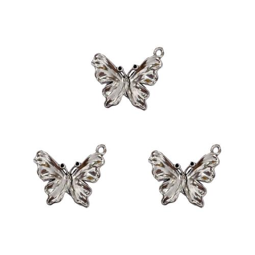 Pendentifs animaux en alliage de zinc, papillon, Plaqué de couleur d'argent, DIY, protéger l'environnement, sans nickel, plomb et cadmium, 23x19mm, Environ 100PC/sac, Vendu par sac