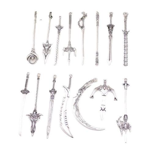 Tibetan Style Pendants, Sword, antique silver color plated, DIY & different size for choice, more colors for choice, nickel, lead & cadmium free, Approx 100PCs/Bag, Sold By Bag