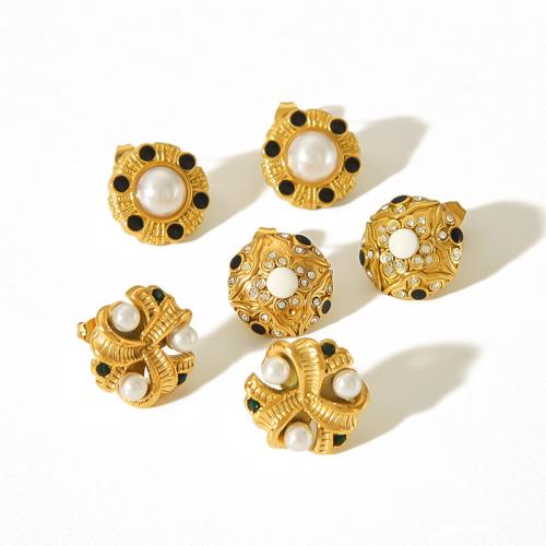 Pendientes de Acero Inoxidable, acero inoxidable 304, con Perlas plásticas, Joyería & diverso tamaño para la opción & micro arcilla de zirconia cúbica & para mujer, más colores para la opción, Vendido por Par