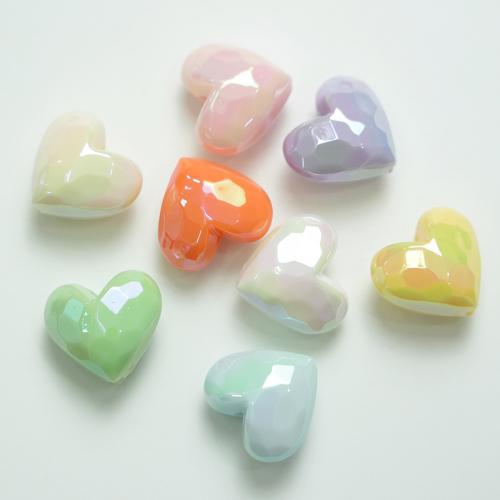 Plated Acrylic Beads, Heart, UV plating, DIY & faceted, more colors for choice, 17x19x7mm, Hole:Approx 2mm, Approx 100PCs/Bag, Sold By Bag