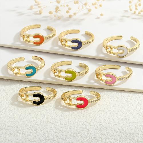 Cúbicos Circonia Micro Pave anillo de latón, metal, chapado en color dorado, micro arcilla de zirconia cúbica & para mujer & esmalte, más colores para la opción, libre de níquel, plomo & cadmio, Vendido por UD