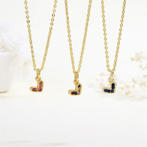 Cubic Zircon Micro Pave Brass Necklace Heart gold color plated micro pave cubic zirconia & for woman nickel lead & cadmium free Sold By PC