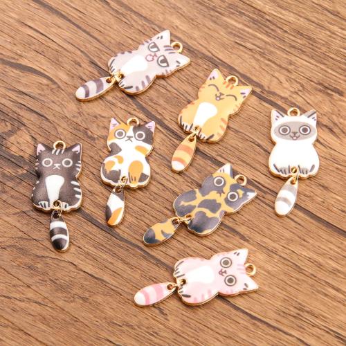 Pendentifs animaux en alliage de zinc, chat, Placage de couleur d'or, DIY & émail, plus de couleurs à choisir, protéger l'environnement, sans nickel, plomb et cadmium, 100PC/sac, Vendu par sac