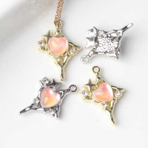 Resin Zinc Alloy Pendants with Resin Heart plated DIY & micro pave cubic zirconia nickel lead & cadmium free Sold By Bag