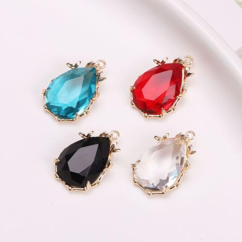 Brass Jewelry Pendants, with Glass, Teardrop, gold color plated, DIY, more colors for choice, nickel, lead & cadmium free, 23x15mm, Sold By PC