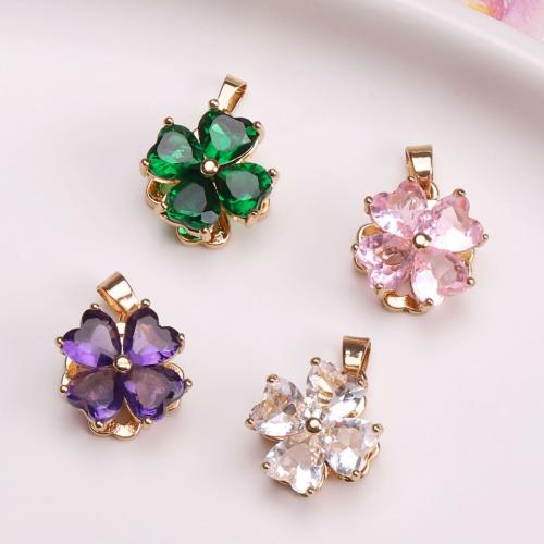 Cubic Zirconia Micro Pave Brass Pendant, Four Leaf Clover, gold color plated, rotatable & DIY & micro pave cubic zirconia, more colors for choice, nickel, lead & cadmium free, 19x13mm, Sold By PC