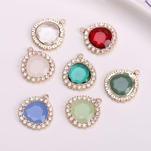 Bijoux pendentifs en laiton, avec cristal, Rond, Placage de couleur d'or, DIY & avec strass, plus de couleurs à choisir, protéger l'environnement, sans nickel, plomb et cadmium, 17x20mm, Vendu par PC