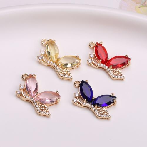 Brass Jewelry Pendants, with Crystal, Butterfly, gold color plated, DIY, more colors for choice, nickel, lead & cadmium free, 20x13mm, Sold By PC