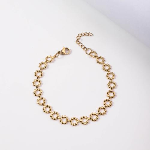 Stainless Steel Jewelry Bracelet, 304 Stainless Steel, with 5cm extender chain, gold color plated, fashion jewelry, golden, 7mm, Length:18 cm, Sold By PC