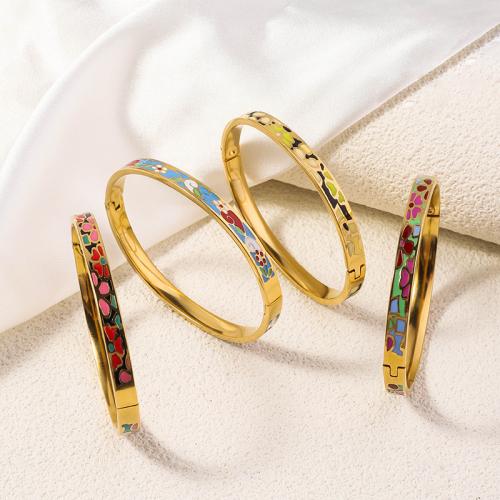 Stainless Steel Bangle, 304 Stainless Steel, gold color plated, fashion jewelry & different designs for choice & enamel, more colors for choice, Sold By PC