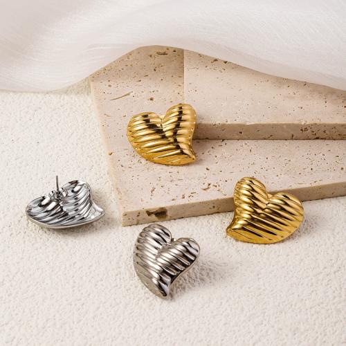 Stainless Steel Stud Earrings, 304 Stainless Steel, Heart, plated, fashion jewelry, more colors for choice, 22x25mm, Sold By Pair