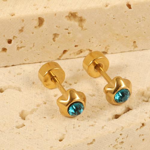 Stainless Steel Stud Earrings, 304 Stainless Steel, Star, gold color plated, fashion jewelry & for woman & with rhinestone, more colors for choice, Sold By Pair