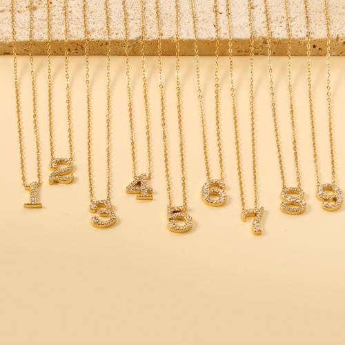 Stainless Steel Jewelry Necklace, 304 Stainless Steel, with 5cm extender chain, Number, gold color plated, fashion jewelry & for woman & with rhinestone, Length:41 cm, Sold By PC