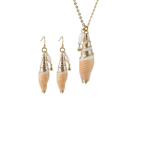 Brass Jewelry Set, with Natural Seashell, Conch, plated, fashion jewelry & different styles for choice & for woman, gold, Sold By Set