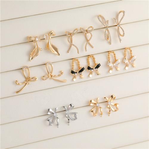 Brass Earring Stud Component, plated, DIY & different styles for choice & micro pave cubic zirconia & enamel, more colors for choice, Sold By Pair