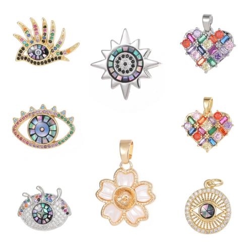 Cubic Zirconia Micro Pave Brass Pendant, with Shell & Abalone Shell, plated, DIY & different styles for choice & micro pave cubic zirconia, more colors for choice, Sold By PC