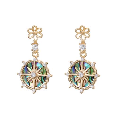 Brass Earring Stud Component with White Shell & Abalone Shell plated DIY & micro pave cubic zirconia Sold By Pair